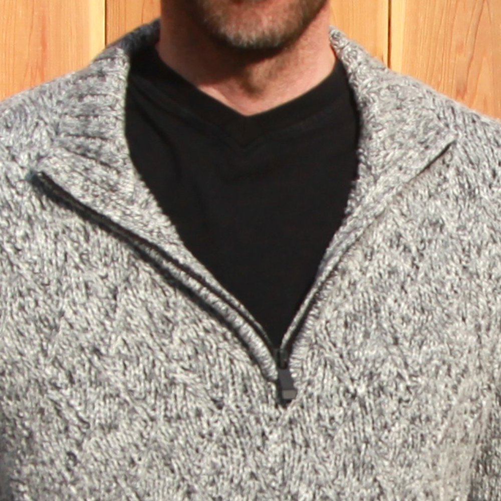 Calvin Klein Black/Gray Patterned V-neck Zipper Sweater Looks Good with Black! - Picture 3 of 5